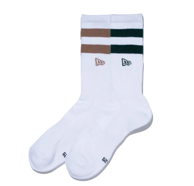 NEWERA】14518184/SOCKS CREW 2P EMB WHI GRN BEI/23-25