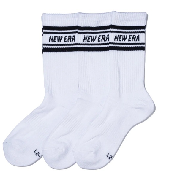 NEWERA】14518179/SOCKS CREW 3PAIRS LINE WH/2527