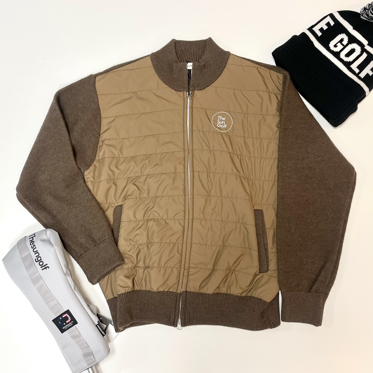 THESUNGOLF】25504250ニットフルZIPジャケット/BROWN/L