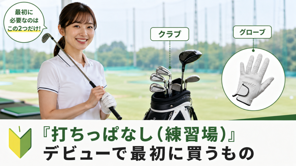 打ちっぱなしデビューの初心者が揃えるものを表した画像