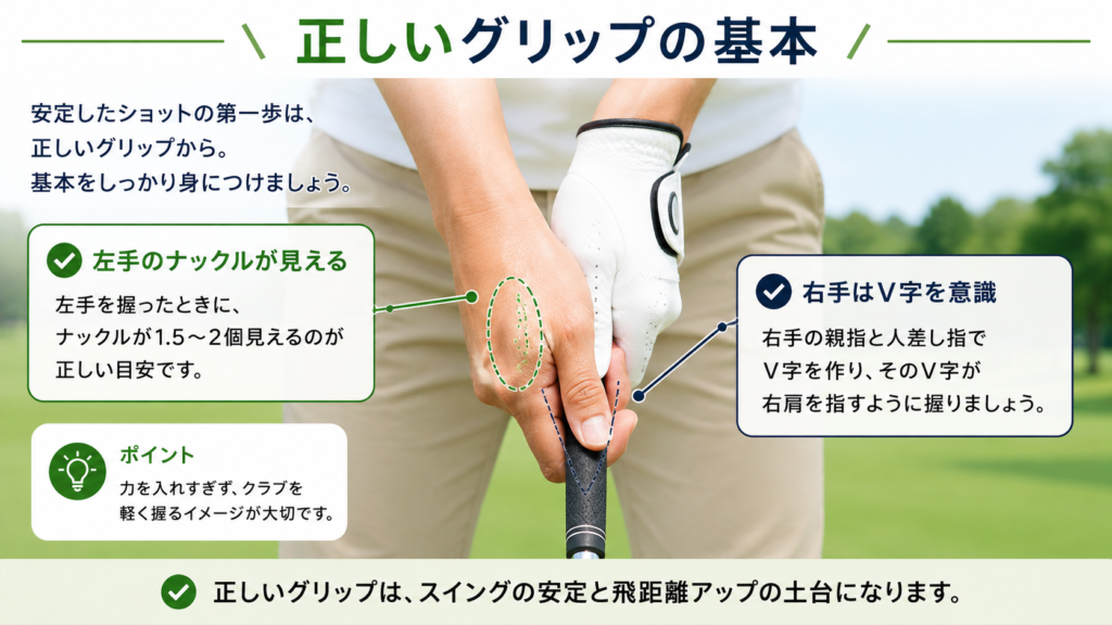 正しいグリップの基本を説明した画像
