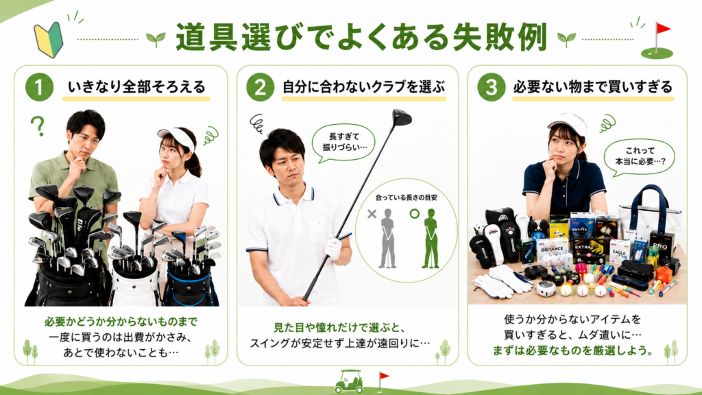 道具選びでよくある失敗例を表した画像