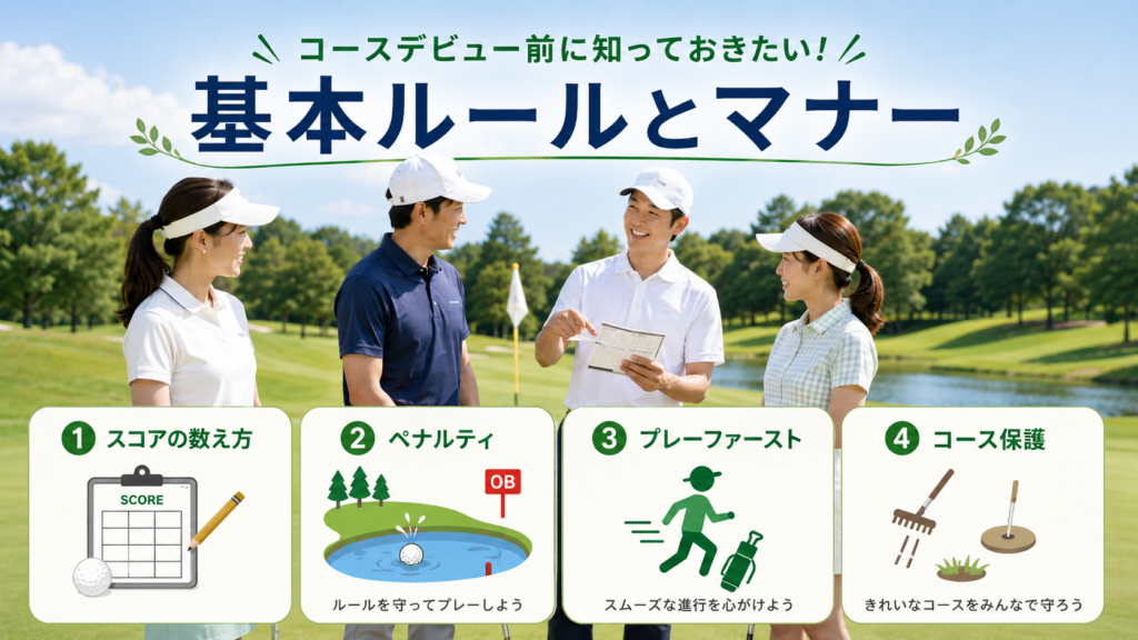 ゴルフの基本ルールとマナーがまとめられた画像